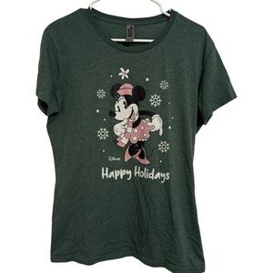 Disney Minnie Mouse Happy Holidays Green Tee Women’s Size Large